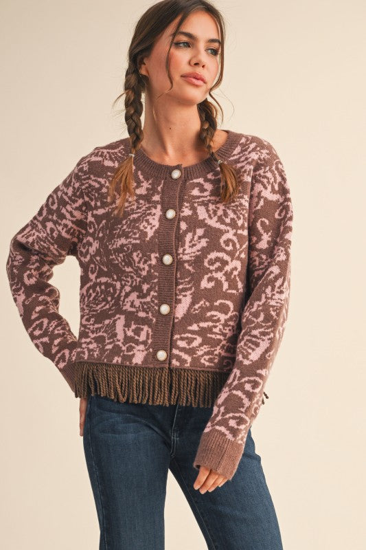 Elegant Approach Fringe Cardigan-Mocha Pink