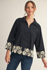 Poppy Fields Ricrac Trim Top-Black