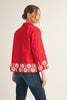Poppy Fields Ricrac Trim Top-Red
