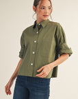 Midtown Chic Button Down Top-Olive