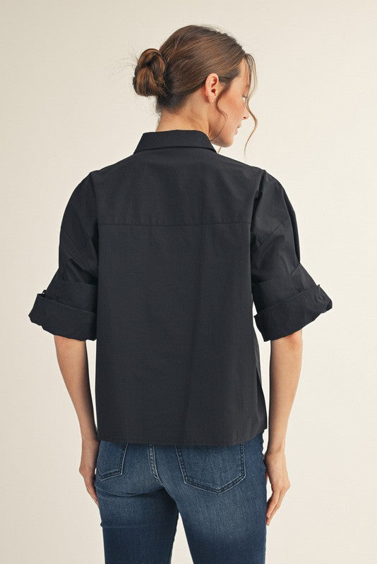 Midtown Chic Button Down Top-Black