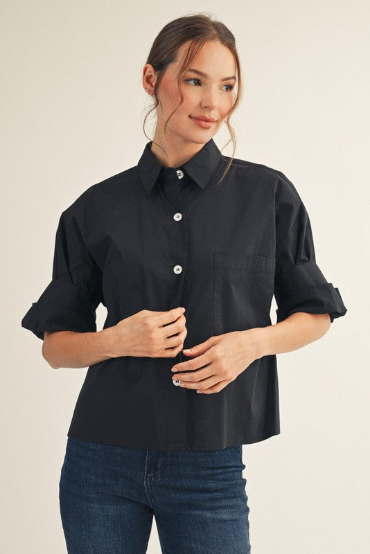 Midtown Chic Button Down Top-Black