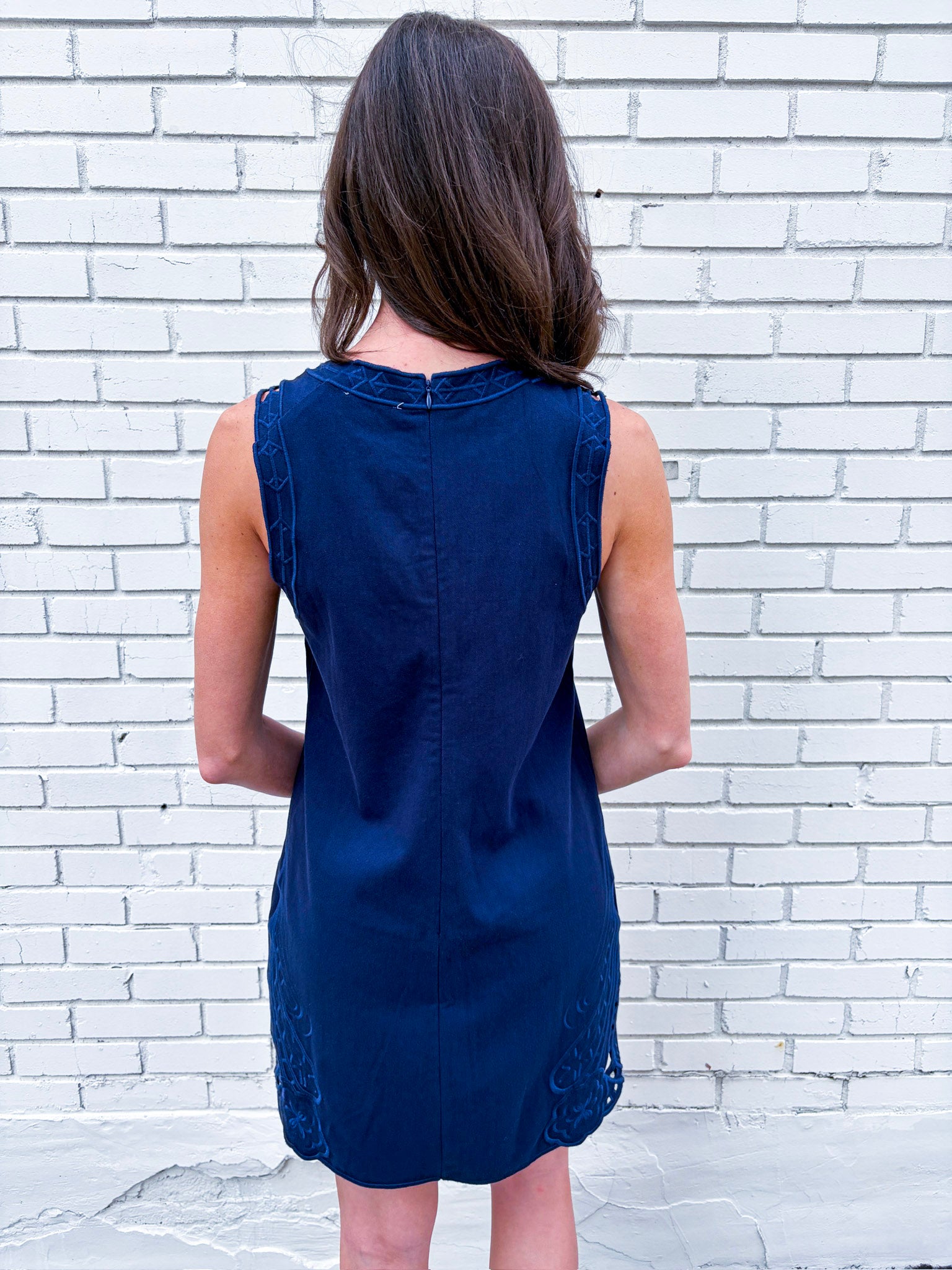 Light of Life Embroidered Dress-Navy