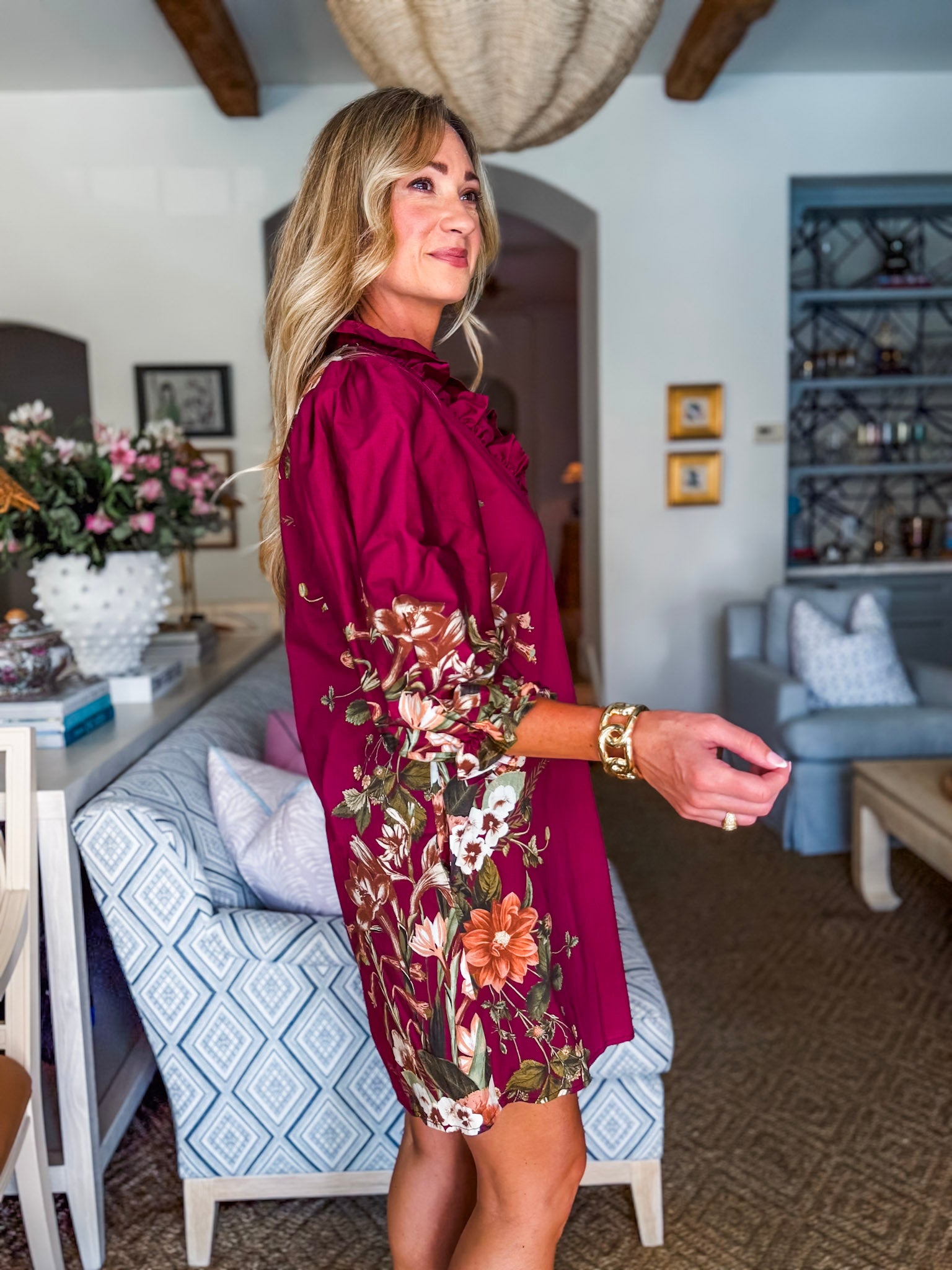 Crimson Petal Mini Dress-Burgundy