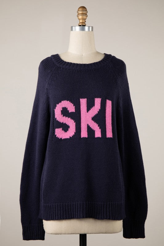 Ski Sport Sweater-Navy/Pink