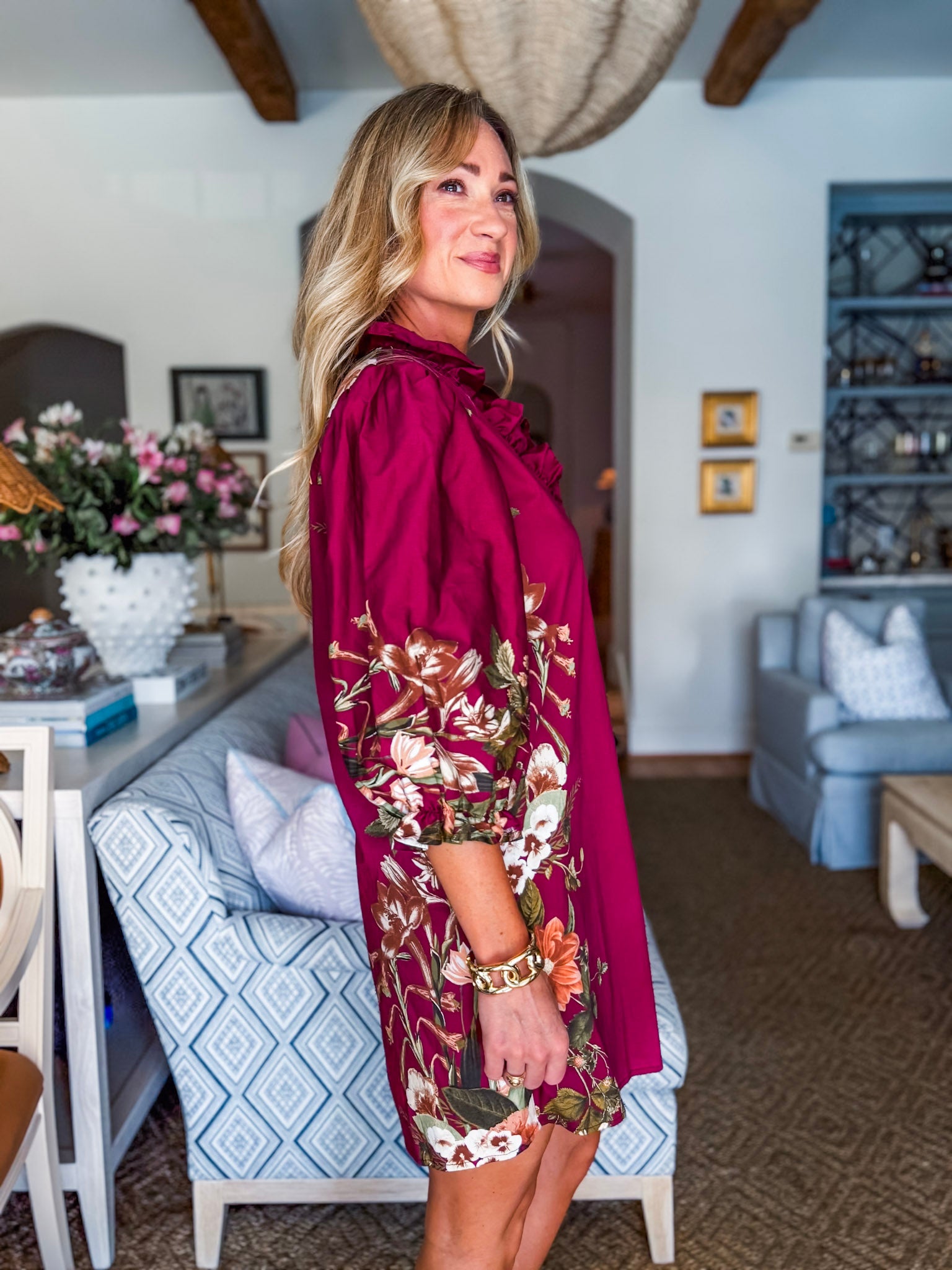 Crimson Petal Mini Dress-Burgundy