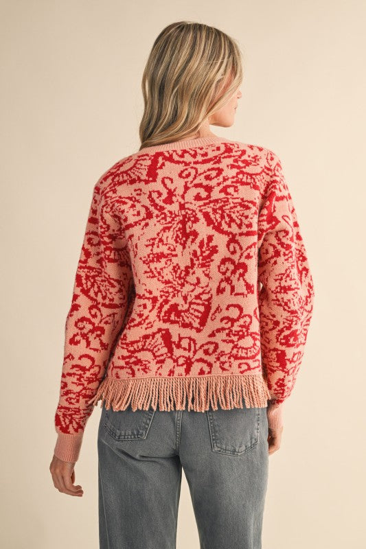 Elegant Approach Fringe Cardigan-Coral Red
