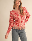Elegant Approach Fringe Cardigan-Coral Red
