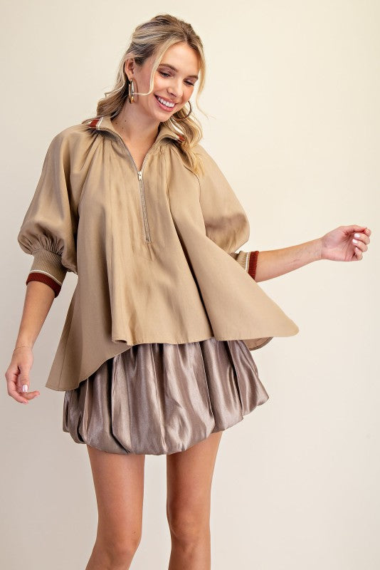 Study in Style Half Zip Top-Taupe