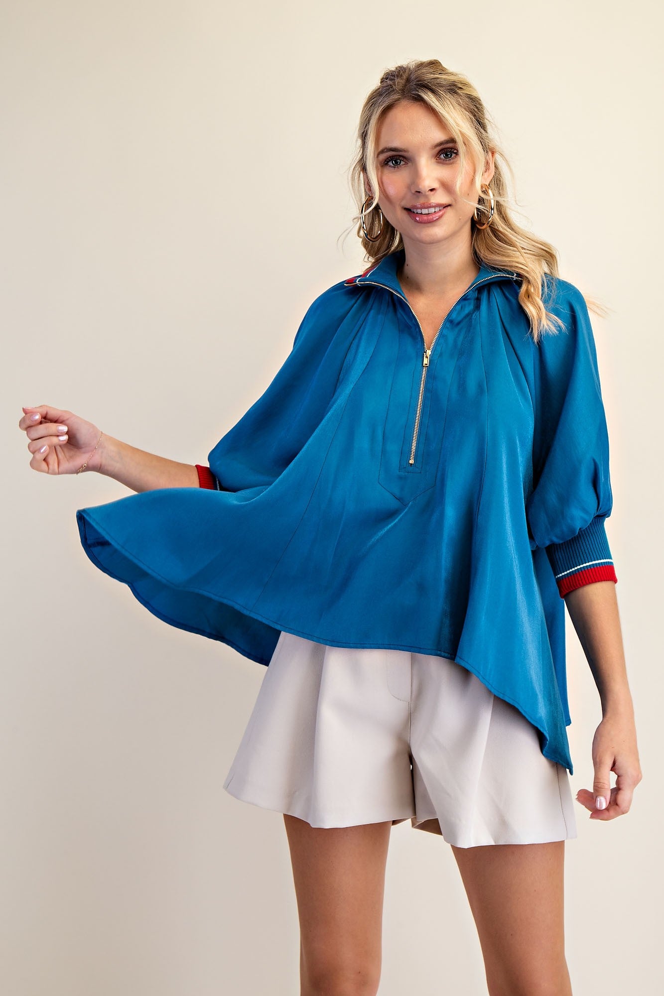Study in Style Half Zip Top-Teal