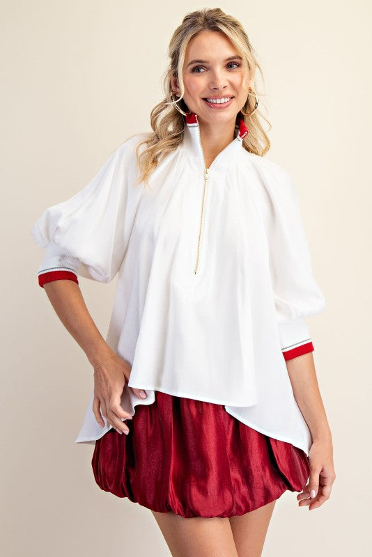 Study in Style Half Zip Top-White