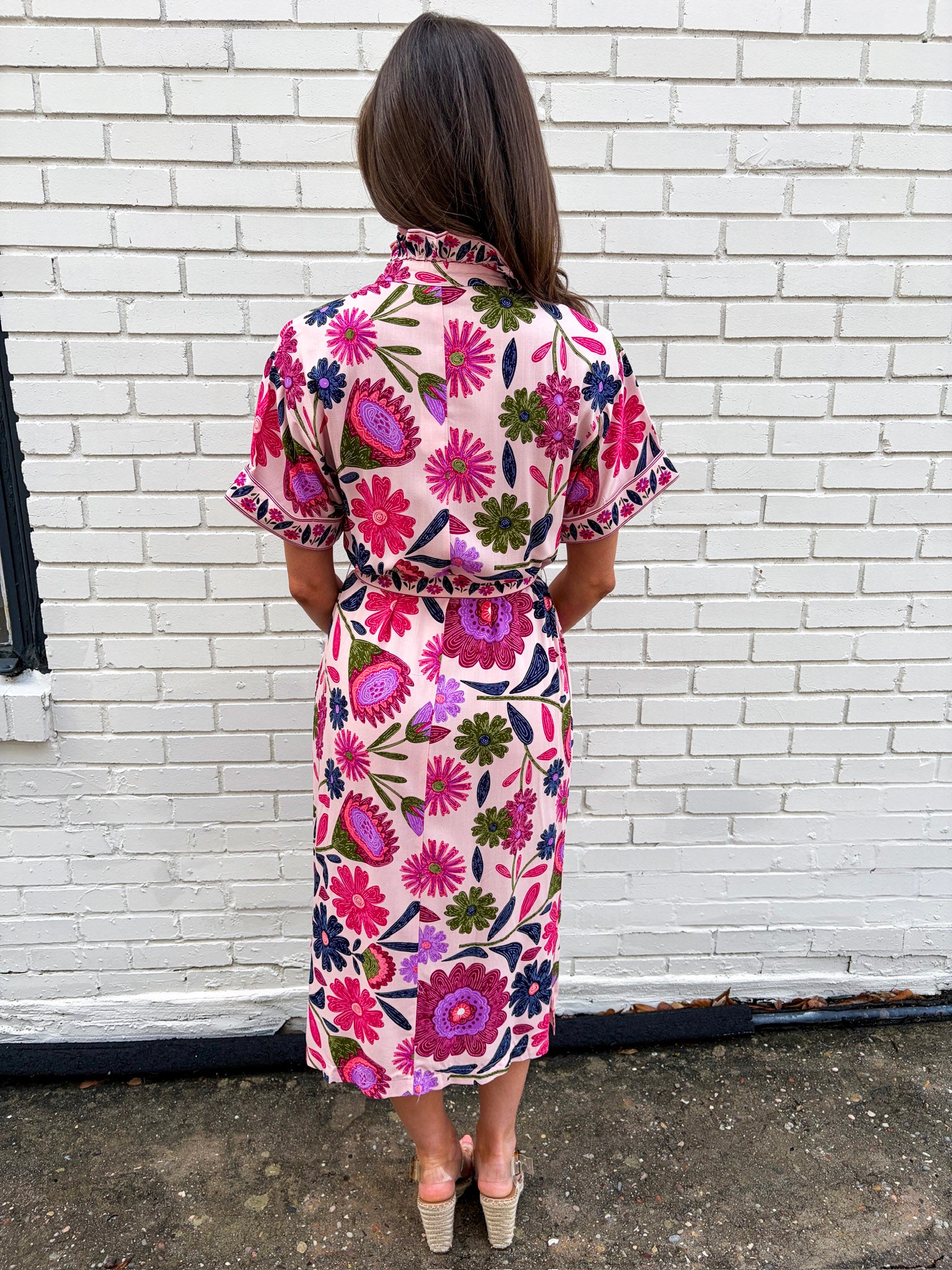 Garden Grace Tie Waist Midi Dress-Pink