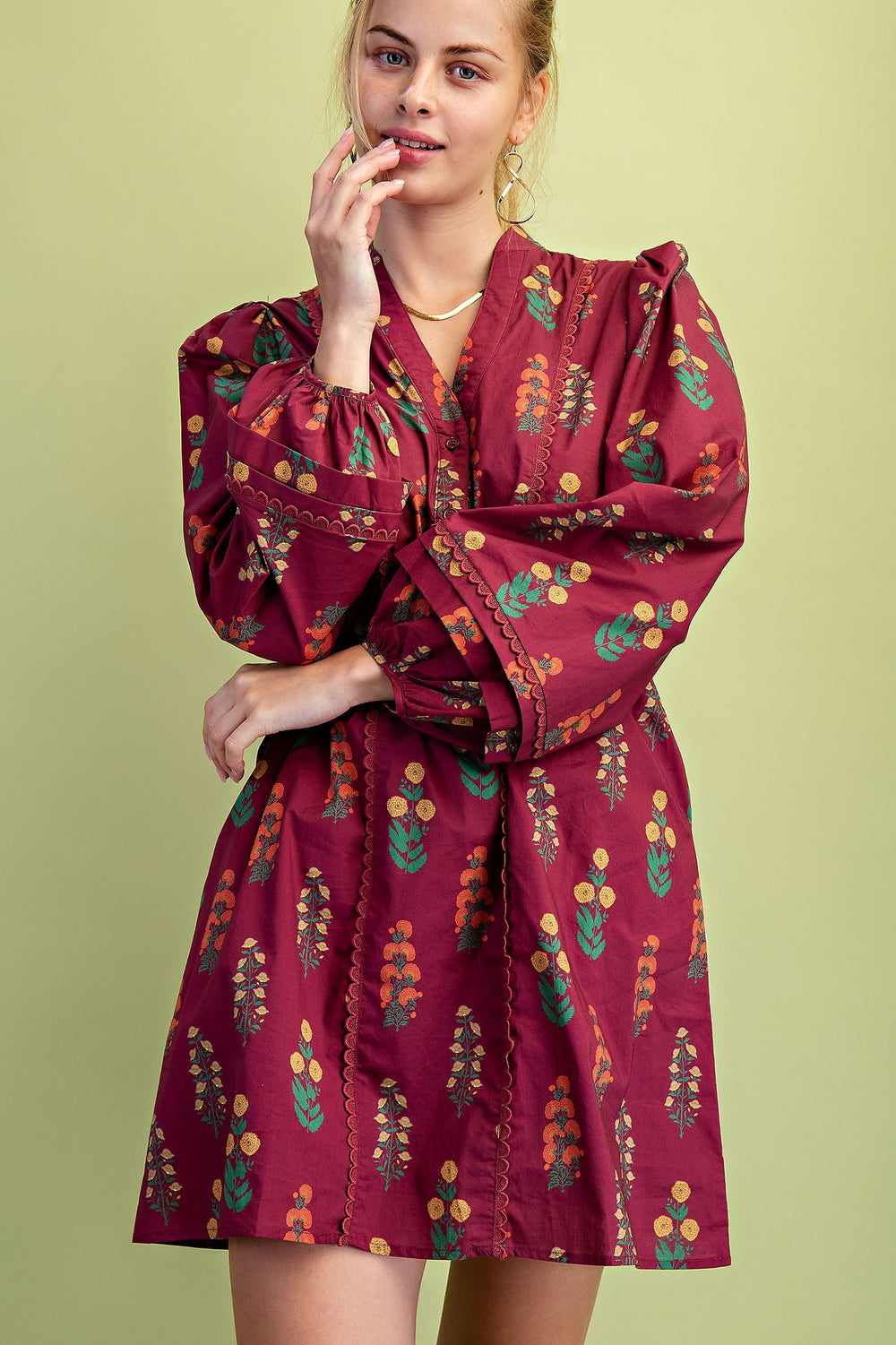 Darling Daydream Floral Mini Dress-Maroon