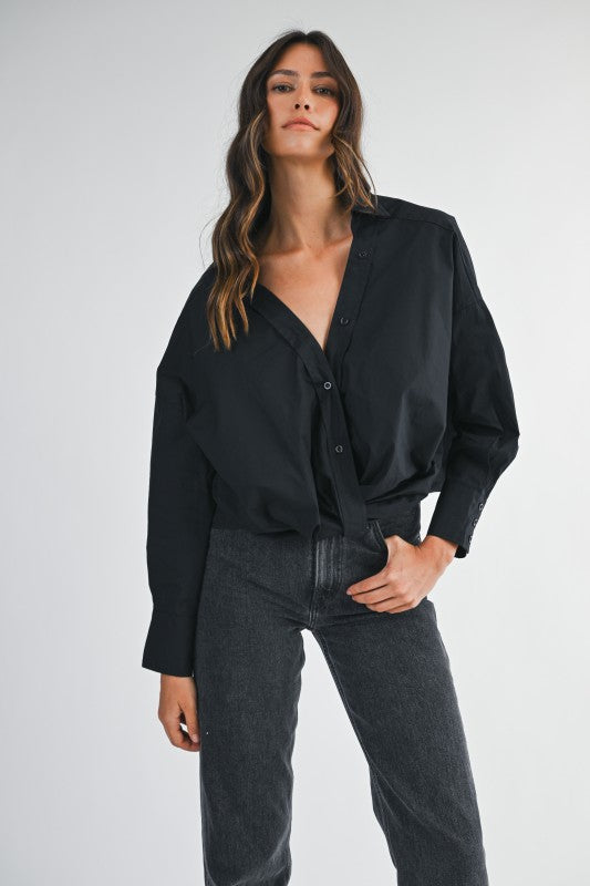 Caught Up Twist Detail Top- Black