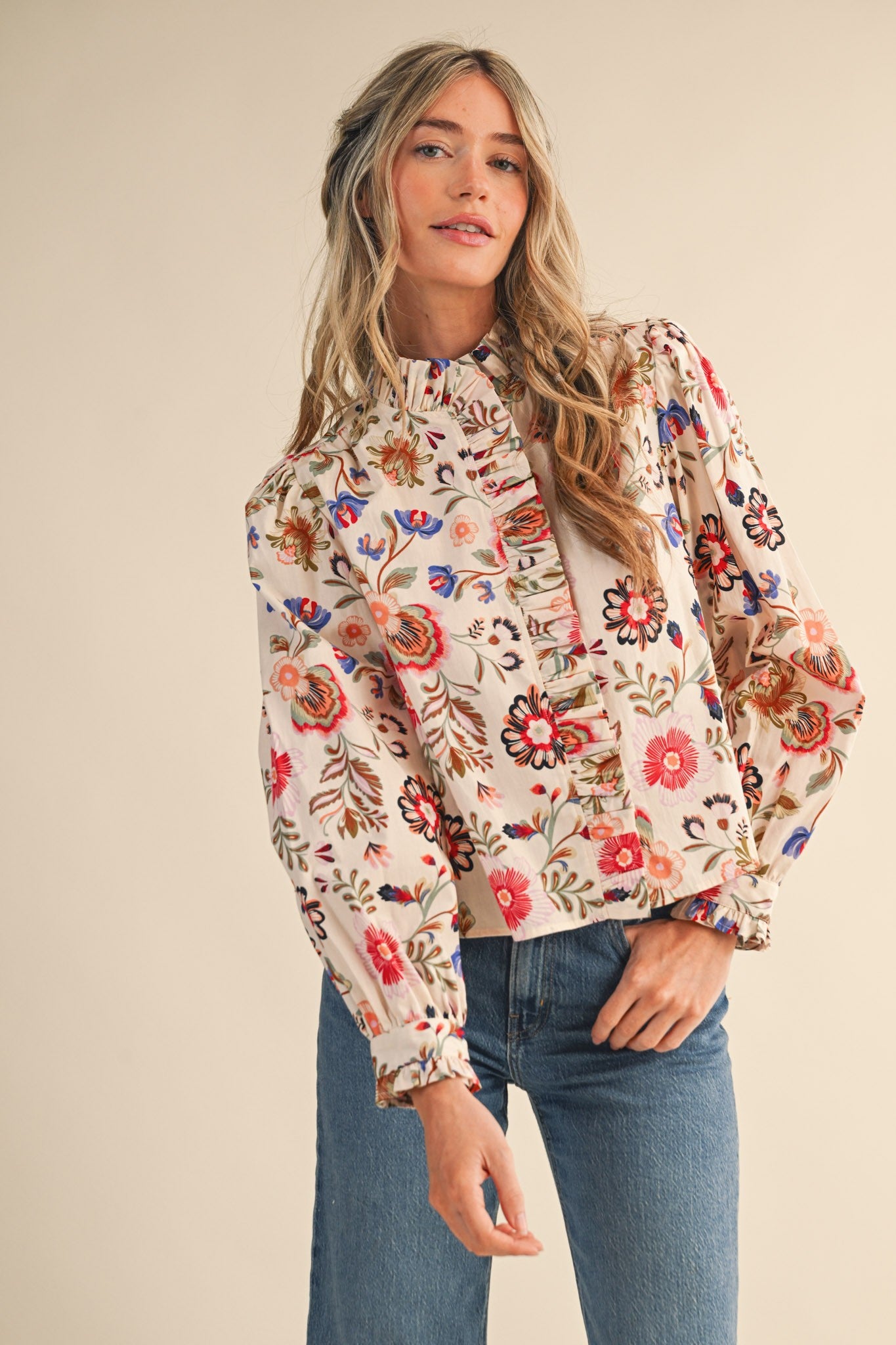 Rustic Romance Floral Top- Cream