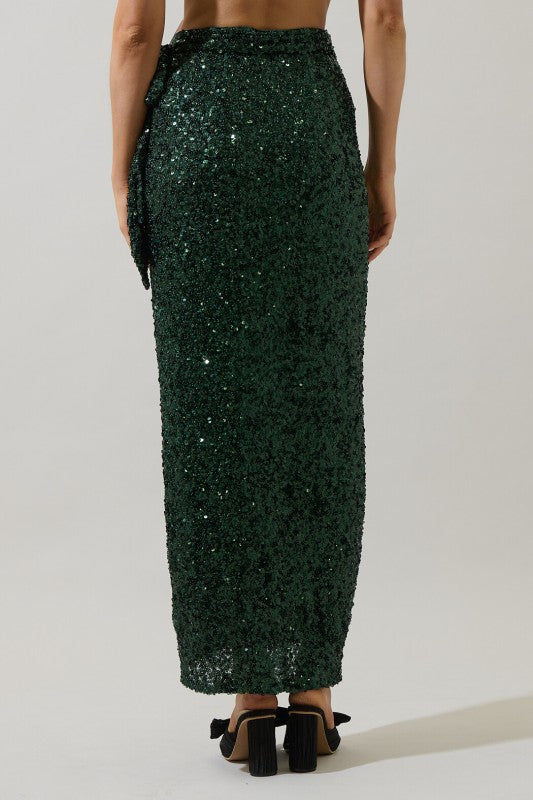 Special in Sequins Wrap Maxi Skirt-Emerald