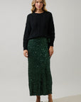 Special in Sequins Wrap Maxi Skirt-Emerald