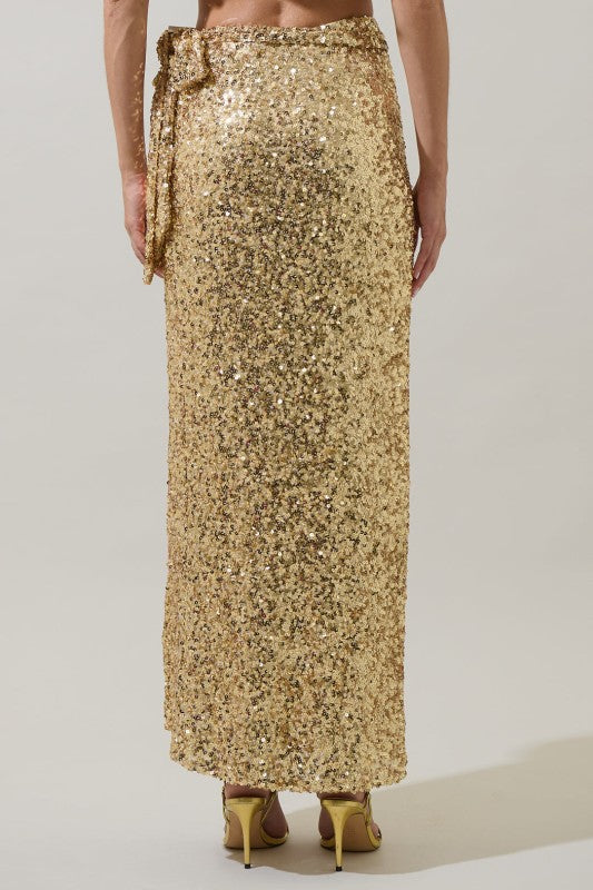 Special in Sequins Wrap Maxi Skirt-Gold