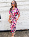Garden Grace Tie Waist Midi Dress-Pink