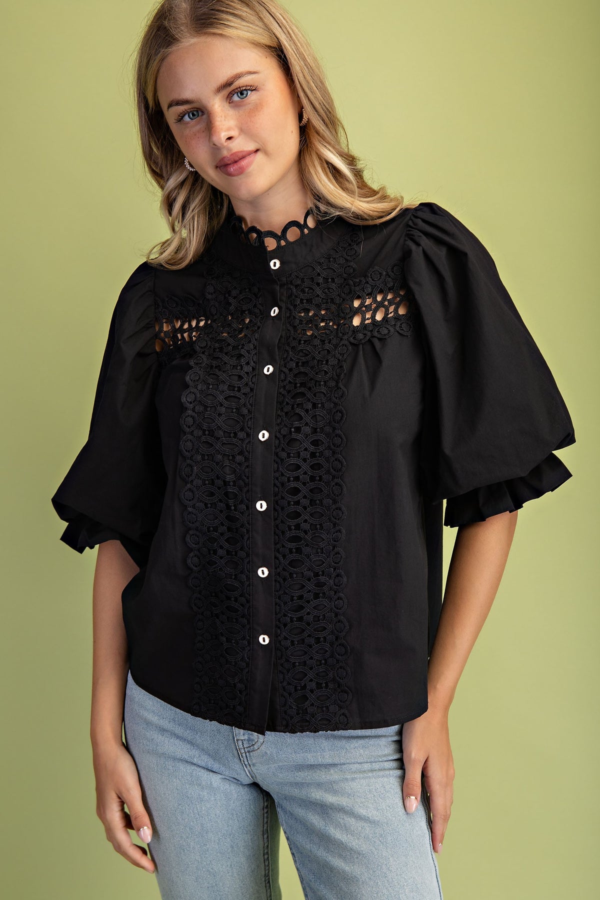 Rosemere Button Down Top-Black