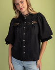 Rosemere Button Down Top-Black
