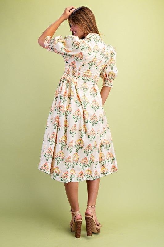 Wildflower Grace Midi Shirt Dress-Cream