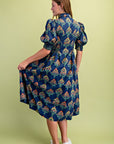 Wildflower Grace Midi Shirt Dress-Navy