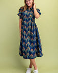 Wildflower Grace Midi Shirt Dress-Navy