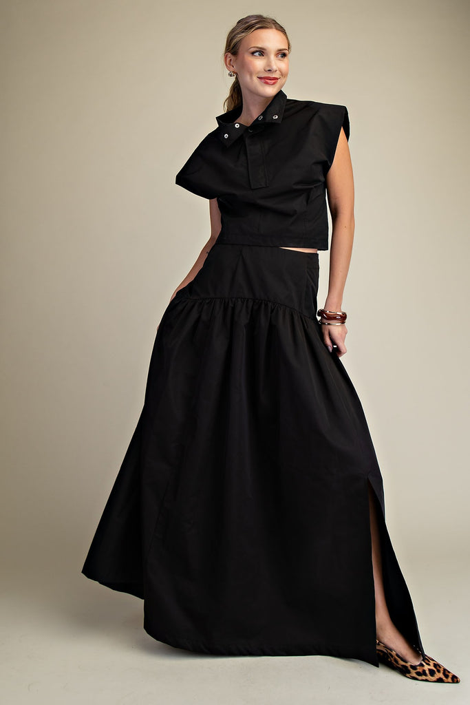 Fit & Flare Maxi Skirt-Black