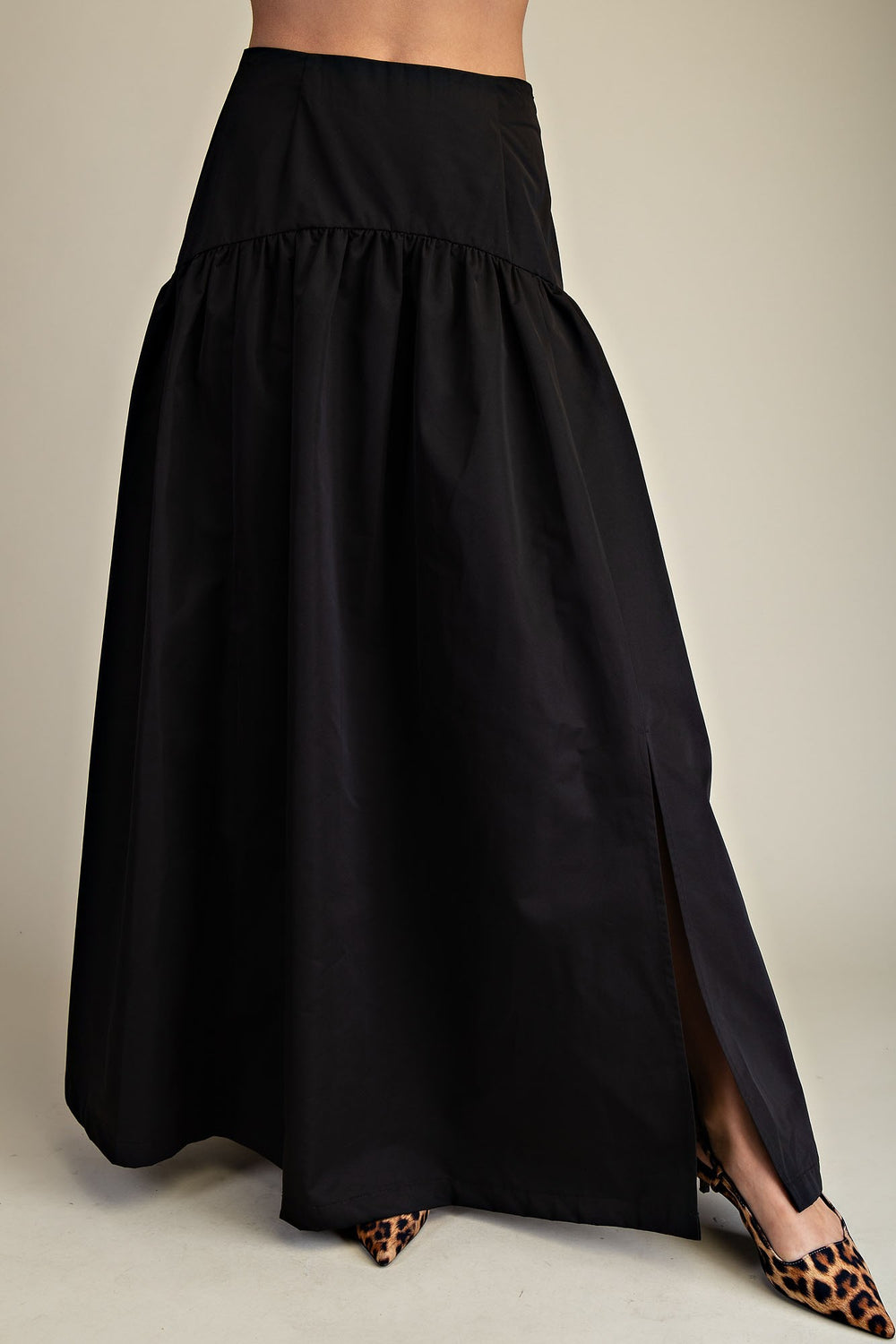 Fit & Flare Maxi Skirt-Black