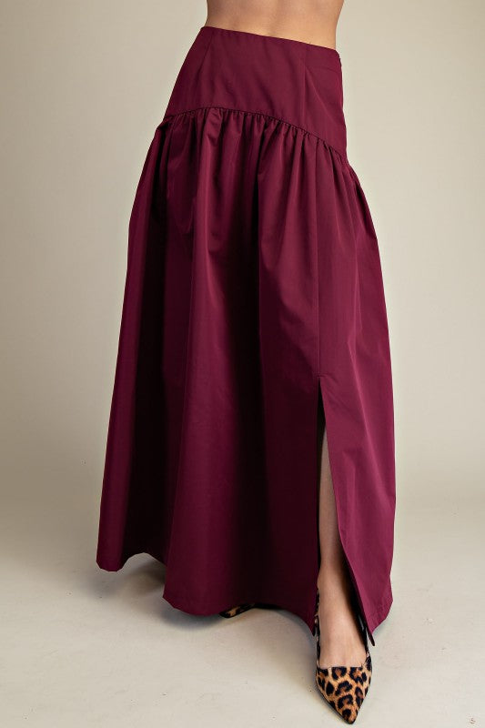 Fit & Flare Maxi Skirt-Wine