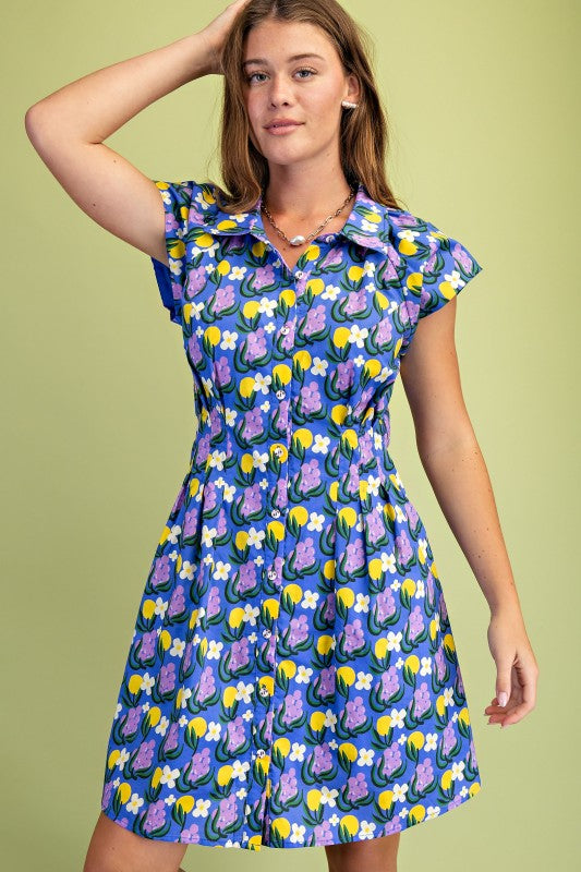 Citron Bloom Dress-Blue