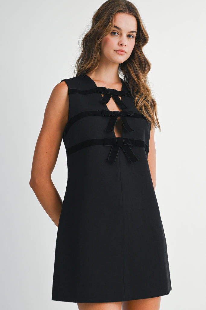 Evening Glow Velvet Bow Mini Dress