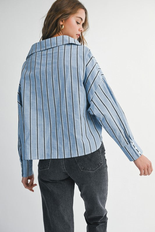 Caught Up Twist Detail Top- Blue Stripe