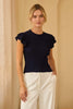 Paris Charm Ruffled Knit Top-Navy
