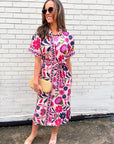 Garden Grace Tie Waist Midi Dress-Pink