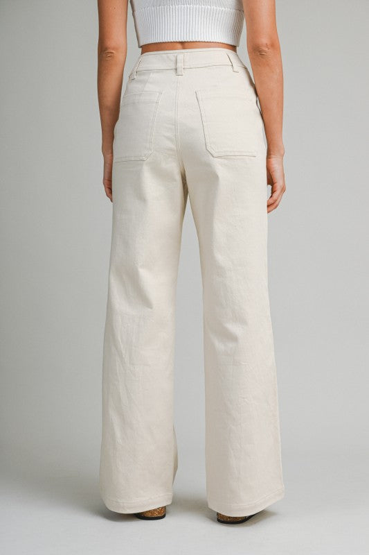 Weekend Getaway Wide Leg Pants-Ecru