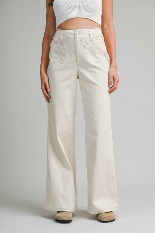 Weekend Getaway Wide Leg Pants-Ecru