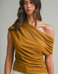 With Ease Draped Neckline Top-Gold Mustard