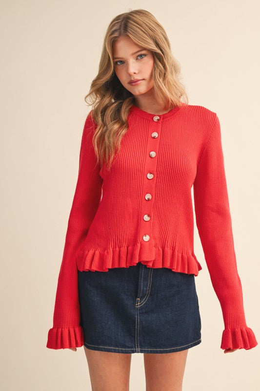 Falling for Cozy Knit Cardigan-Poppy Red