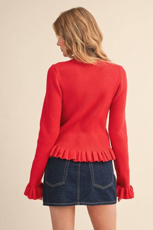 Falling for Cozy Knit Cardigan-Poppy Red