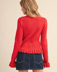 Falling for Cozy Knit Cardigan-Poppy Red