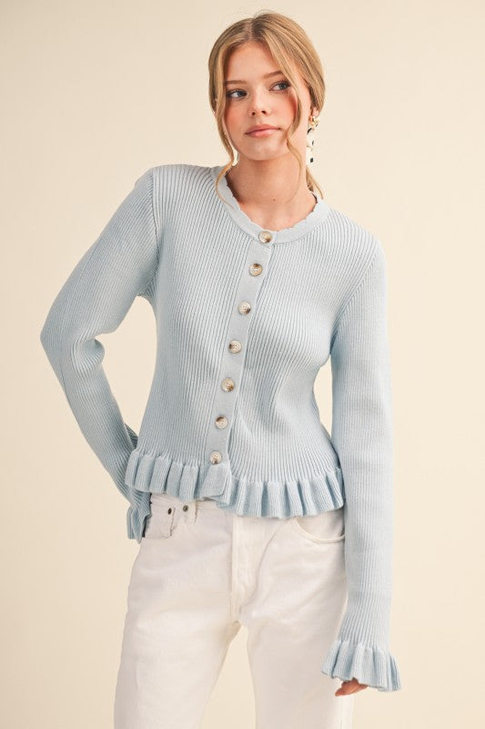 Falling for Cozy Knit Cardigan-Pastel Blue