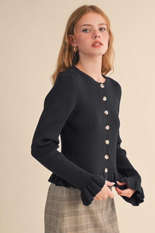 Falling for Cozy Knit Cardigan-Black