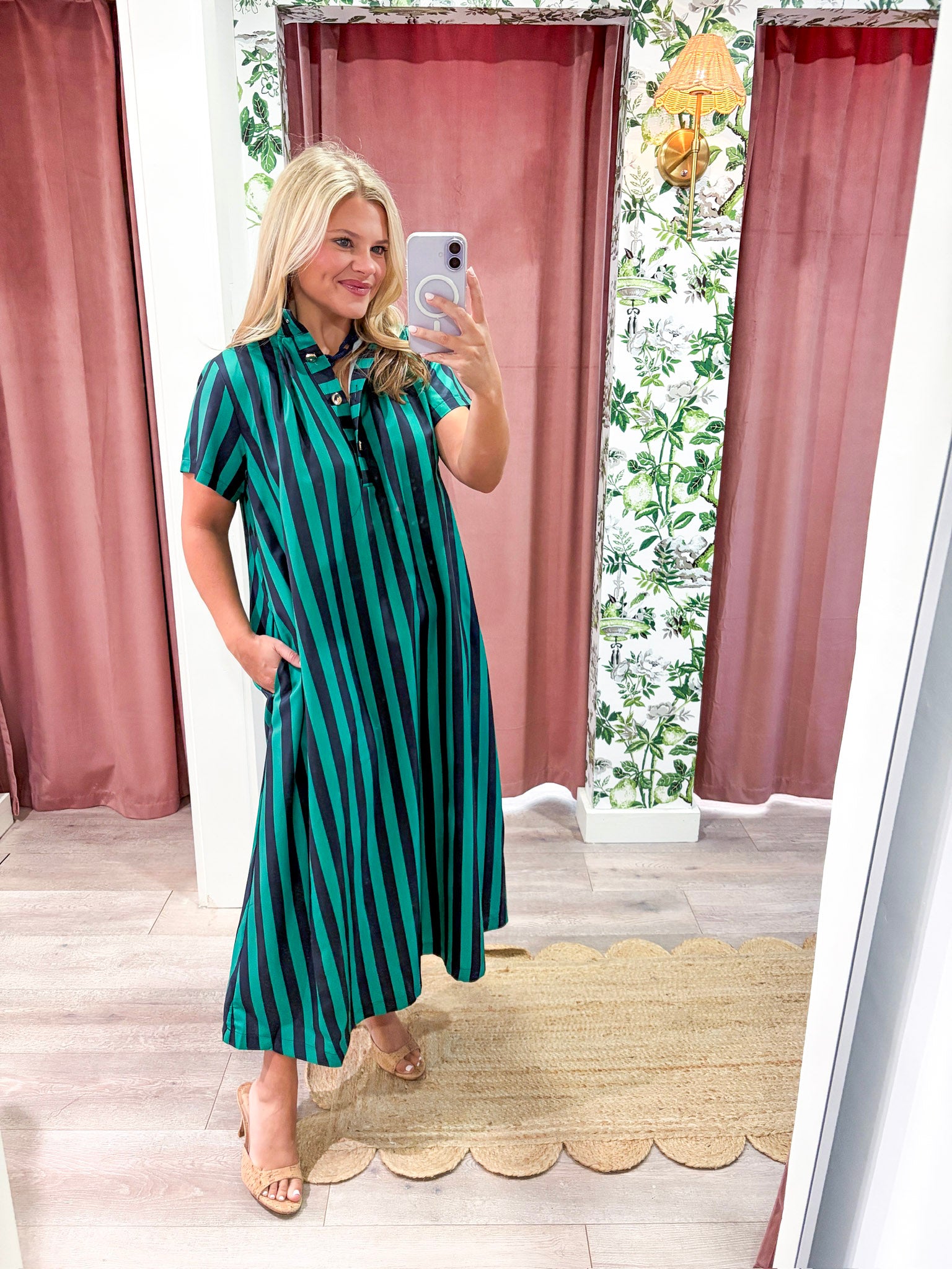 The Iconic Stripe Midi Dress-Navy
