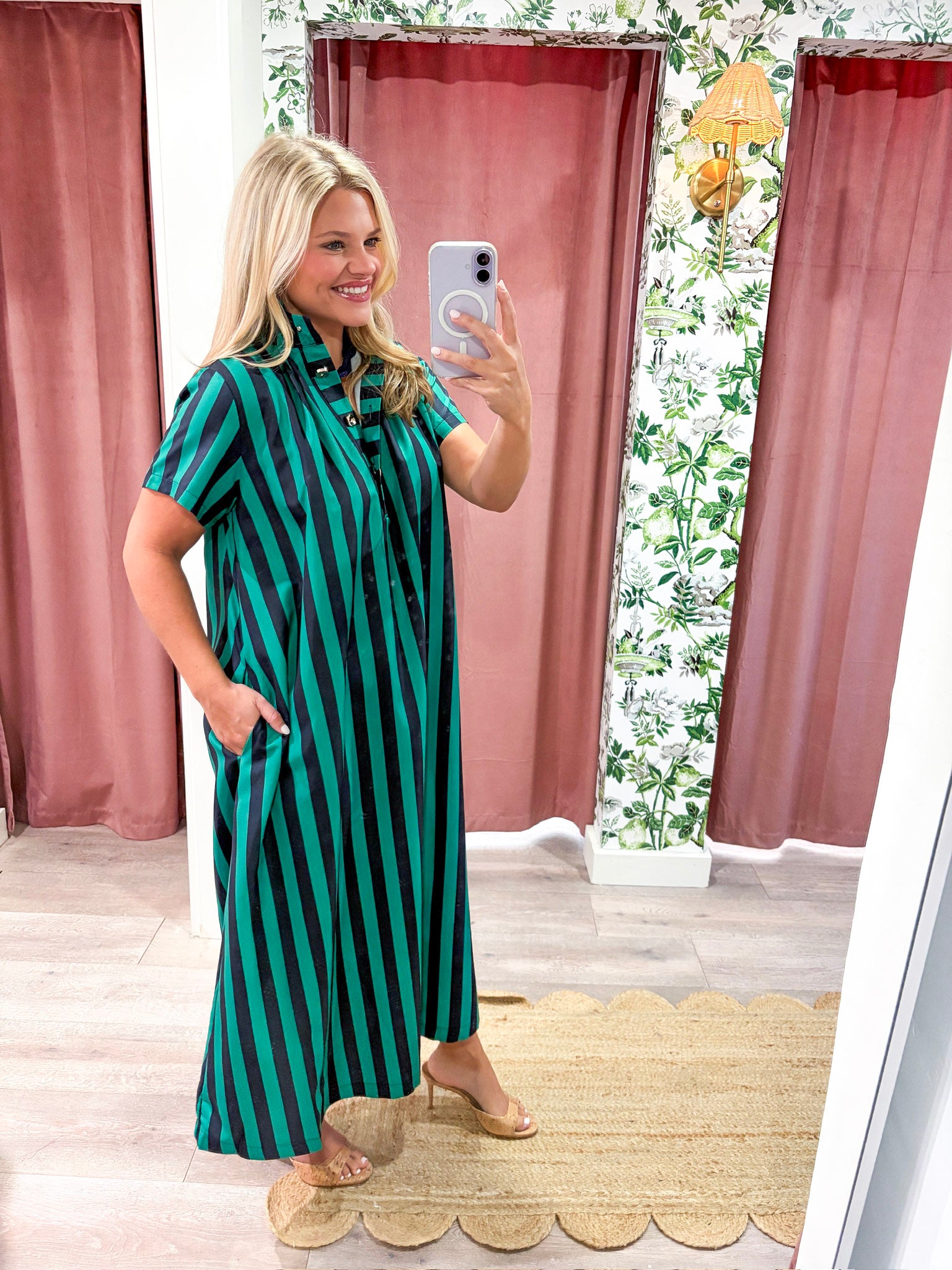 The Iconic Stripe Midi Dress-Navy