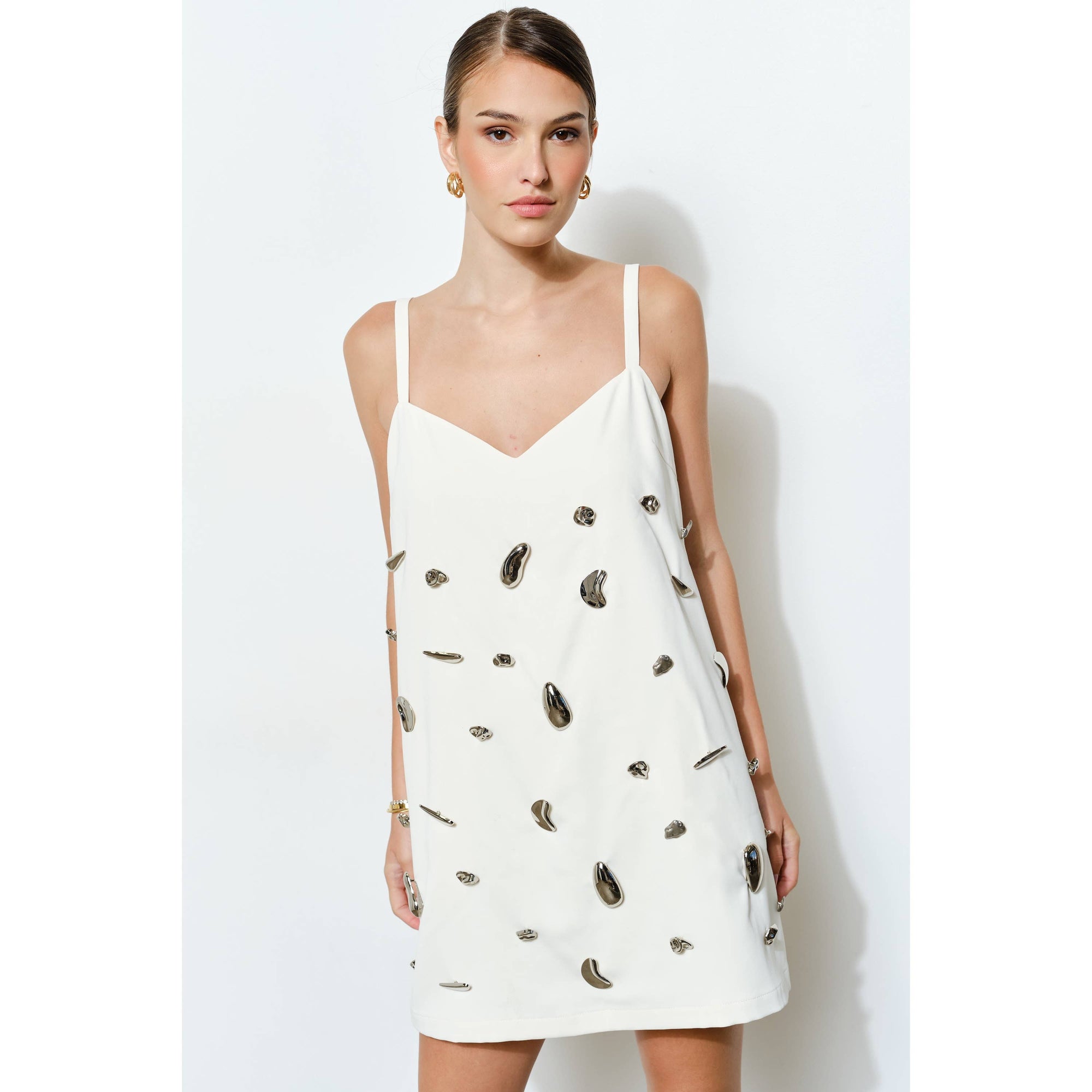 Something Special Embellished Mini Dress-Cream