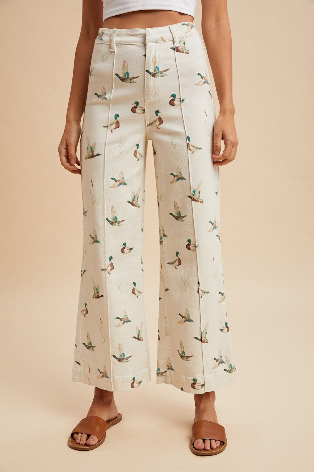Mallard Meadow Wide Leg Crop Jeans-Ivory