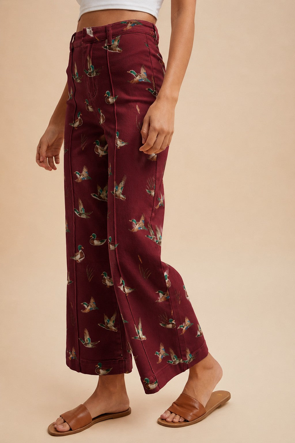 Mallard Meadow Wide Leg Crop Jeans-Burgundy