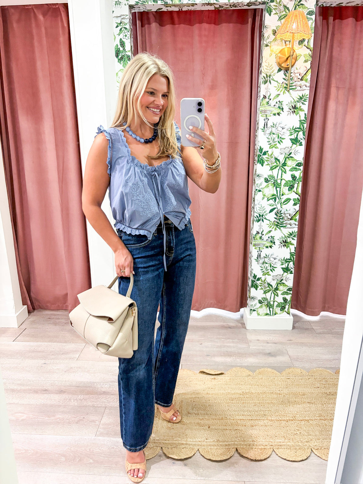 Vintage Grace Embroidered Top-Dusty Blue